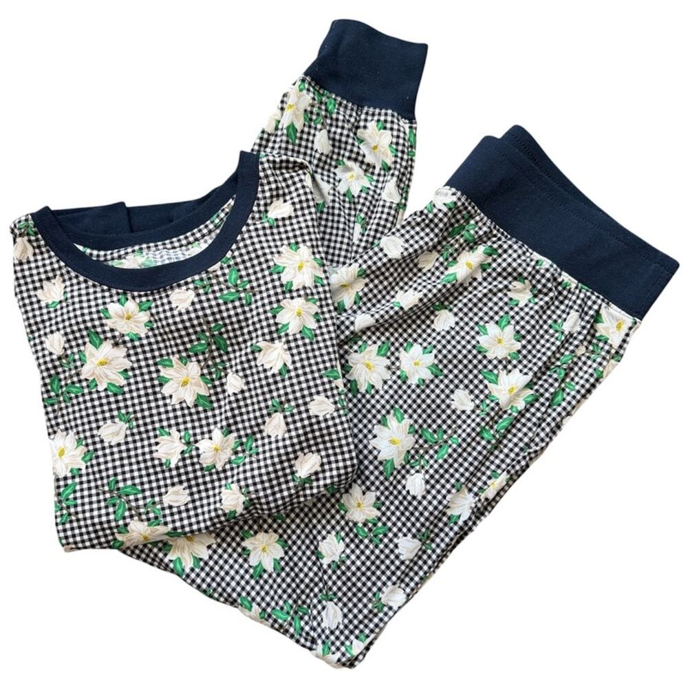 Draper James Magnolia Gingham PJ Set Black White Floral Long Sleeve Jogger Sz S